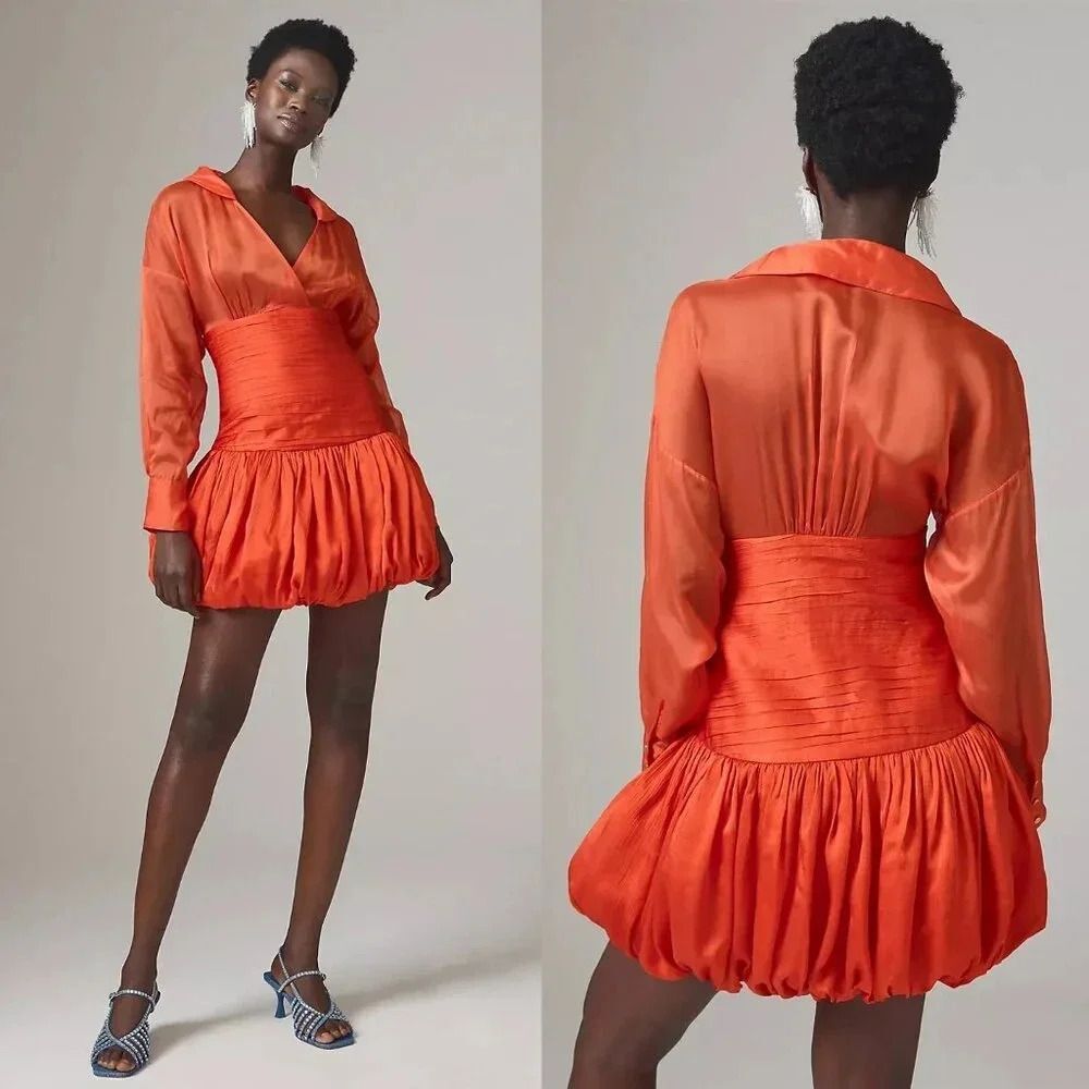 Anthropologie Let Me Be V-Neck Shirred-Waist Bubble Mini Dress Large NWOT $180